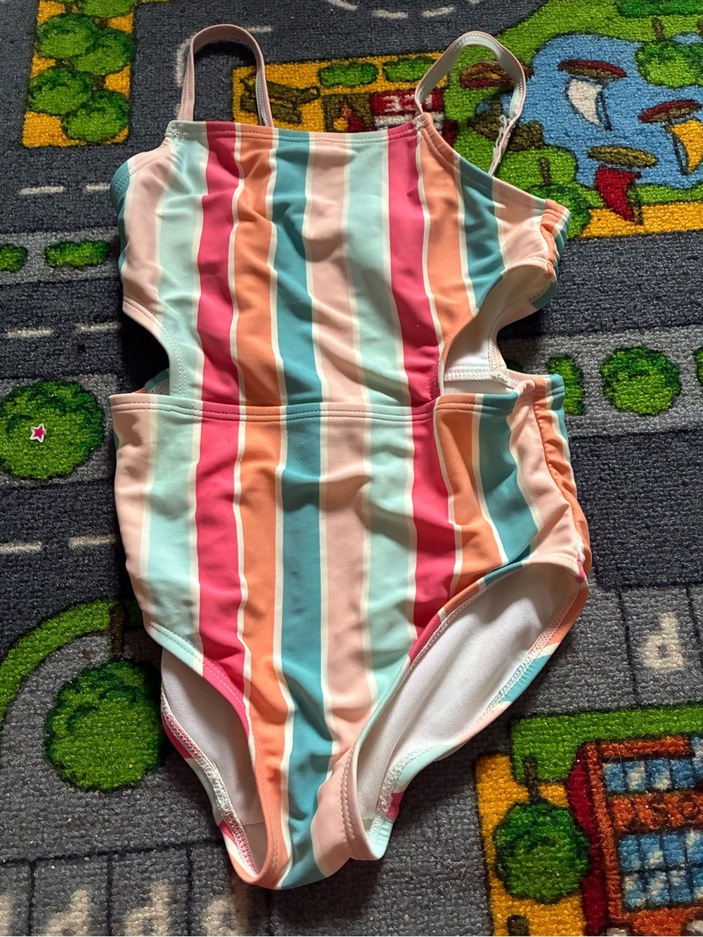 OshKosh B'gosh Multicolor Stripe One-Piece Swimsuit - Pink/Teal/Coral/White - Picture 2 of 2